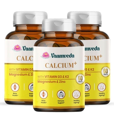 Vaamveda Calcium+ with Vitamin D3 & K2, 60 tablet(s) Unflavoured (Pack of 3)