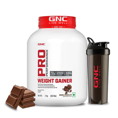 GNC Pro Performance Weight Gainer & Black Plastic Shaker 750ml Combo,  6.6 lb  Double Chocolate 