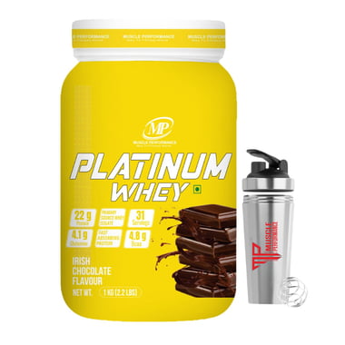 Muscle Performance Platinum Whey,  2.2 lb  Irish Chocolate (Jar) with Steel Shaker 