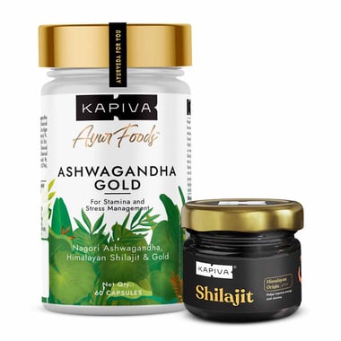 Kapiva Himalayan Shilajit 20g & Ashwagandha Gold 60 Capsules Combo, 2 Piece(s)/Pack