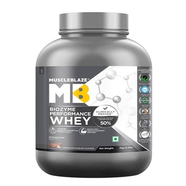 MuscleBlaze Biozyme Performance Whey, 4.4 lb Chocolate Hazelnut