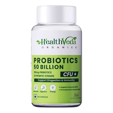 Health Veda Organics Probiotics 50 Billion,  60 capsules  Unflavoured 