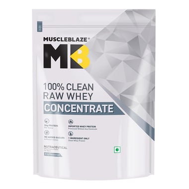 MuscleBlaze 100% Clean Raw Whey Protein Concentrate, 2.2 lb Unflavoured