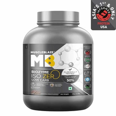 MuscleBlaze Biozyme Iso-Zero Powder (Old MRP), 4.4 lb Low Carb Cookies & Cream