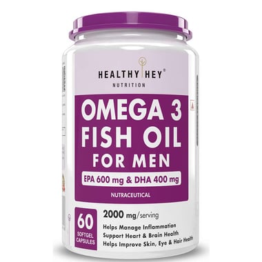 HealthyHey Nutrition Omega 3 Fish Oil for Men,  60 softgels 