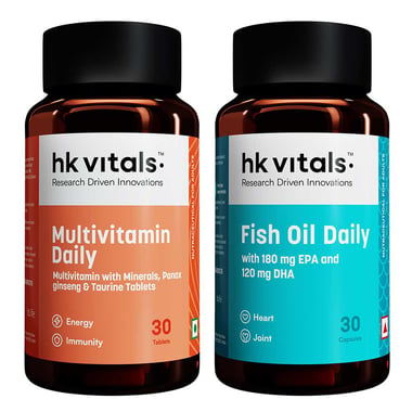 HealthKart HK Vitals Assorted Multivitamin - Fish Oil (30N tabs+ 30N Softgel caps),  2 Piece(s)/Pack 