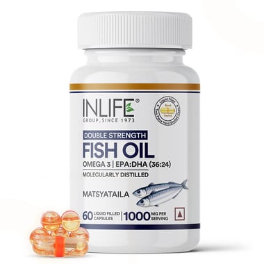 INLIFE Fish Oil Double Strength Omega 3 (1000 mg),  60 capsules 