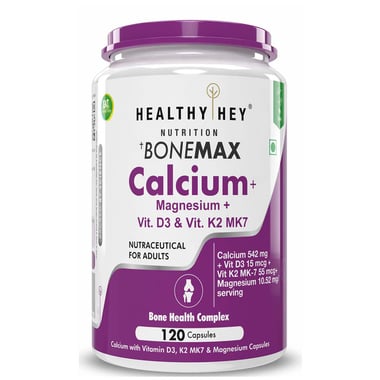 HealthyHey Nutrition Calcium + Magnesium with Vitamin D3 & K2 Mk7 Bonemax, 120 capsules Unflavoured