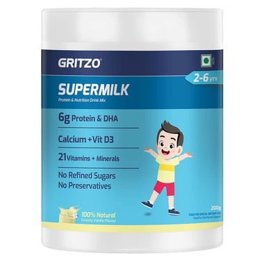 Supermilk Gritzo Growth for Boy/Girl 2-6 years,  200 g  Creamy Vanilla 