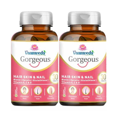 Vaamveda Biotin Keratin L Glutathione Vitamin C E Hair Skin Nail Hair Growth,  30 tablet(s)  Supplements (Pack of 2) 