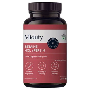 Miduty Betaine HCL +Pepsin, 60 capsules