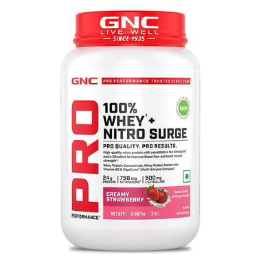 GNC Pro Performance 100% Whey + Nitro Surge,  2 lb  Creamy Strawberry 