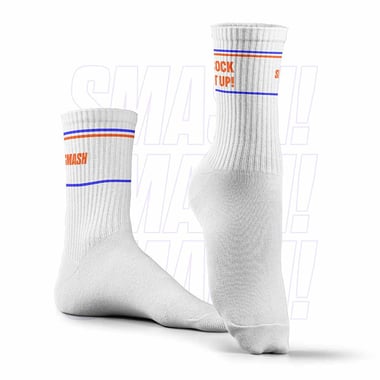 Smash Socks, White - Sock it Up Crew Length