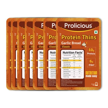 Prolicious Protein Thins Snack Chips, Garlic Bread (Pack of 7) 50 g