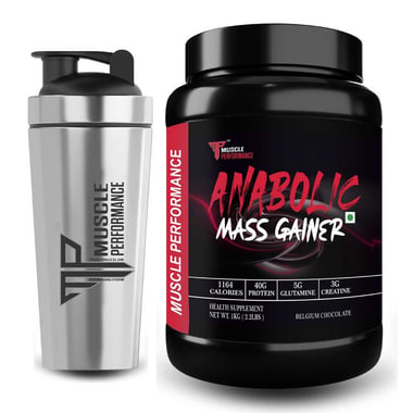 Muscle Performance Anabolic Mass Gainer,  2.2 lb  Belgium Chocolate with Steel Shaker 