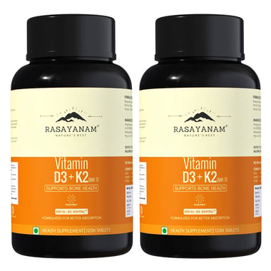 Rasayanam Vitamin D3 K2 (MK-7), 120 tablet(s) Unflavoured (Pack of 2)