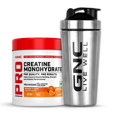 GNC Pro Performance Pure Micronized Creatine Monohydrate,  Orange with Steel Shaker 750ml  0.22 lb 