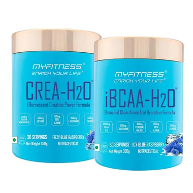 Myfitness By Paradise iBCAA-H2O & CREA-H2O Combo,  0.66 lb  30 Servings  Icy Blue Raspberry & Fizzy Blue Raspberry (with Free Shaker & Wristband) 