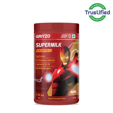 Supermilk Gritzo Growth+ for Boy 7 to 12 years, 400 g Double Chocolate (Ironman)