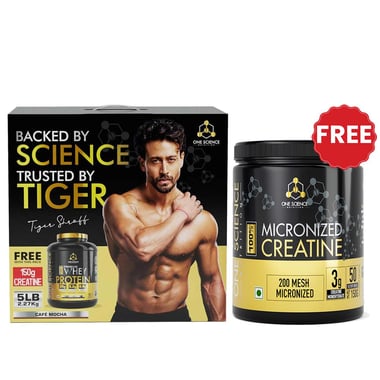 One Science 100% Premium Whey Protein,  5 lb  Cafe Mocha - with Free 150g Creatine 