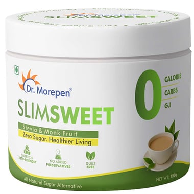 Dr. Morepen SlimSweet Natural Sugar Substitute with Stevia & Monk Fruit,,  150 g 