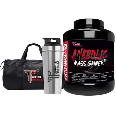 Muscle Performance Anabolic Mass Gainer with Steel Shaker & Gym Bag Combo, 5.5 lb Irish Chocolate