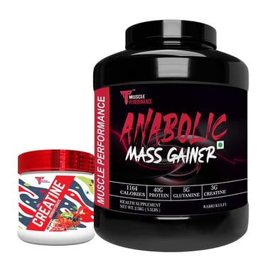 Muscle Performance Anabolic Mass Gainer with Creatine Monohydrate 0.66 lbs Combo, 5.5 lb Rabri Kulfi