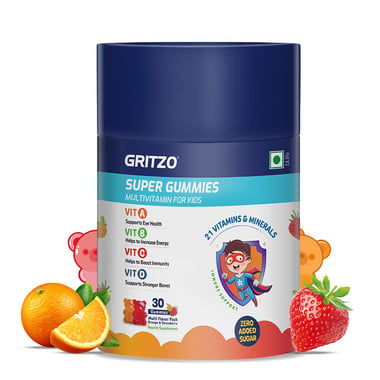 Gritzo Super Gummies Multivitamin for Kids,  30 gummies  Multi Flavour Pack (Strawberry & Orange)  2-6 Yrs 