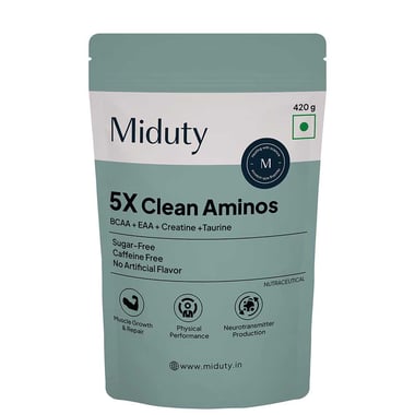 Miduty 5X Clean Aminos BCAA + EAA + Creatine + Taurine, 420 g 30 Servings Unflavoured