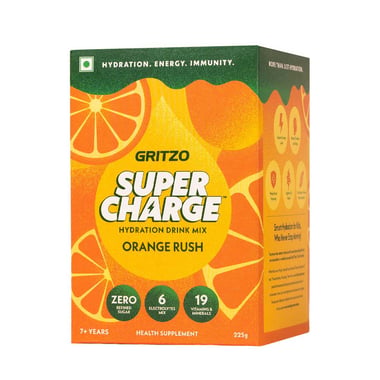 Gritzo Supercharge Hydration Drink Mix, 15 Piece(s)/Pack Orange Rush
