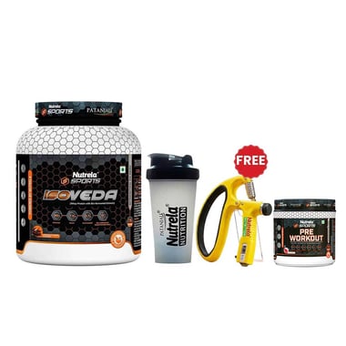 Nutrela Sports Patanjali Isoveda Whey Protein Isolate,  4.4 lb  Chocolate Irish with Shaker 