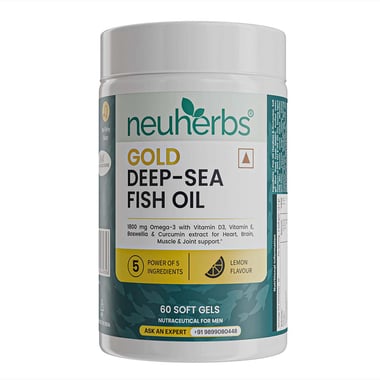 Neuherbs Gold Deep-Sea Omega 3 Fish Oil Lemon Flavour,  60 softgels 