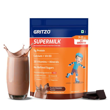 Supermilk Gritzo Growth for Boy 7-12 years, 335 g Double Chocolate (Pouch)