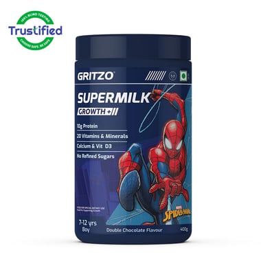 Supermilk Gritzo Growth+ for Boy 7 to 12 years, 400 g Double Chocolate (Spiderman)