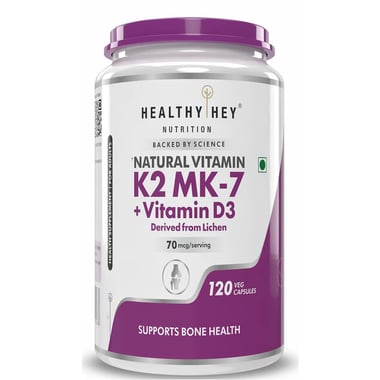 HealthyHey Nutrition Natural Vitamin K2 MK7 with Vegan D3, Unflavoured 120 capsules