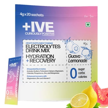 Curiously +IVE Electrolytes Drink Mix Hydration + Recovery, 20 sachets/pack Lemonade + Guava