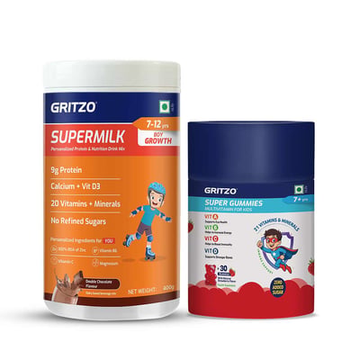 Gritzo Supermilk Immunity Kit,  400 g  Chocolate for Boy 7-12 Yrs with Gummies 