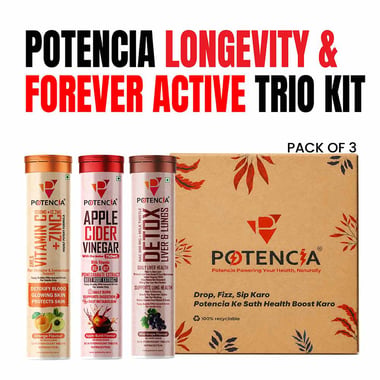 Potencia Longevity Trio Kit, 45 tablets Vitamin C(Orange)+Apple Cider Vinegar(Apple Burst)+Detox Liver & Lungs(Wild Grape)