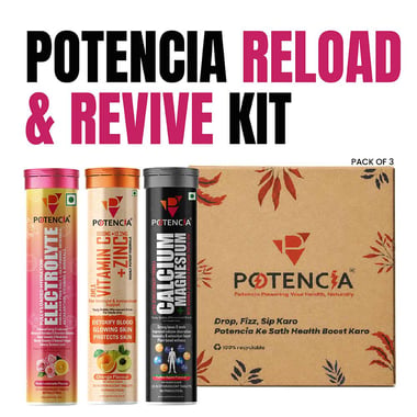 Potencia Reload & Revive Kit,  45 tablet(s)  Electrolyte(Rose Lemonade)+ Vitamin C & Zinc(Orange)+ Calcium & Magnesium(Toffee Apple) 
