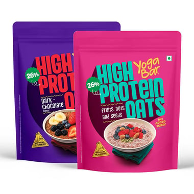 Yogabar 26g High Protein Oats, 1 kg Combo Pack, Dark Chocolate & Fruits Nuts and Seeds