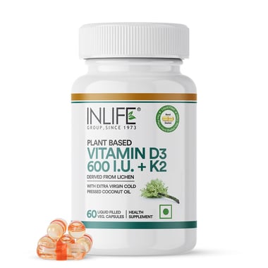 INLIFE Plant Based Vitamin D3 600 IU + K2, 60 veggie capsule(s) Unflavoured