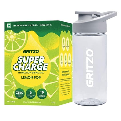 Supercharge Hydration Drink Mix Lemon Pop 15 Pieces Pack & Sipper Combo
