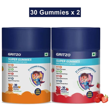 Super Gummies Multivitamin for 2-6 Yr Kids Orange and Natural Strawberry - 60 Gummies