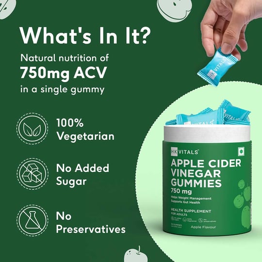 1 - HK Vitals ACV (750mg) by HealthKart, 30 gummies Apple