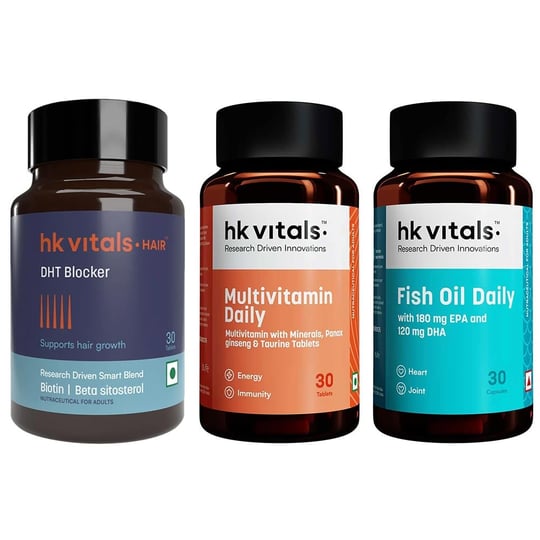 HK Vitals Multivitamin & Fish Oil & DHT Blocker with Biotin 30 Tabs Combo