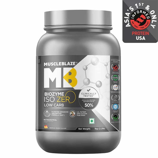 MuscleBlaze Biozyme Iso-Zero, 2.2 lb Low Carb Tropical Mango