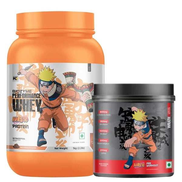 Biozyme Performance Whey 1 kg & Pre Workout WrathX 540g Special Naruto Edition Stack