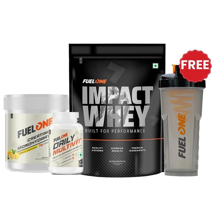 Fuel One Impact Whey Protein 1kg Chocolate & Creatine Monohydrate 120g & Daily Multivitamin 30 Tabs Combo