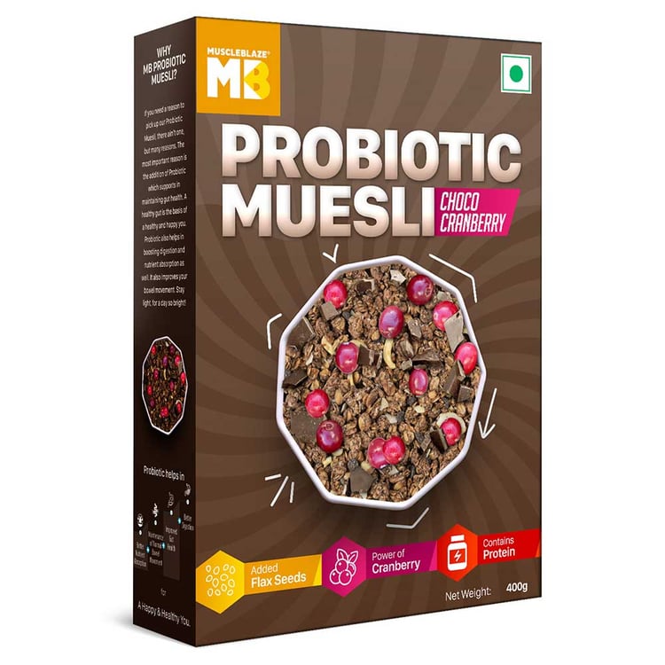 1 - MuscleBlaze Probiotic Muesli,  0.4 kg  Choco Cranberry 