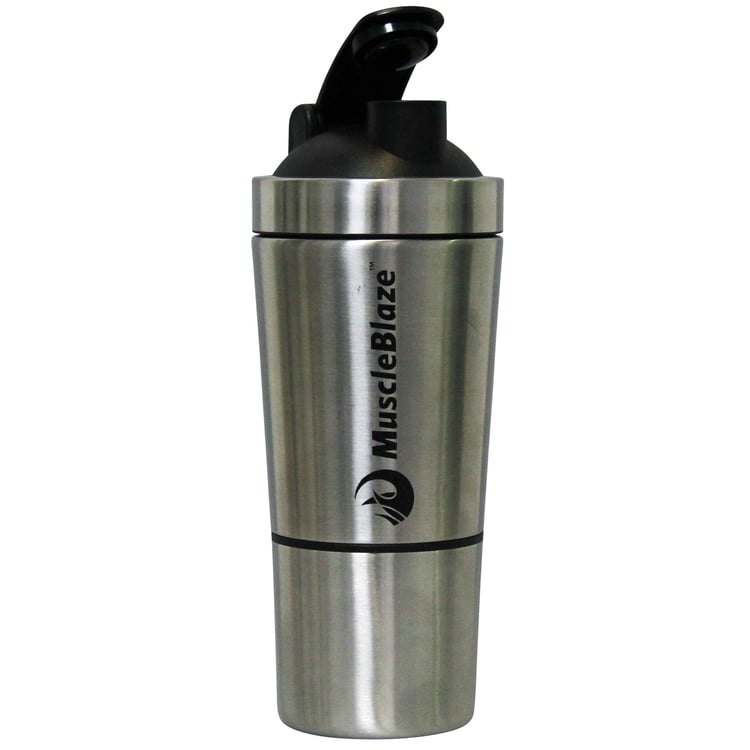 MuscleBlaze Steel Shaker with Compartment,  Silver  750 ml 